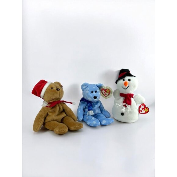 VTG Beanie Babies Lot 3 Christmas Theme Bears 1997 1999 Teddy Holiday Snowball - Picture 3 of 11
